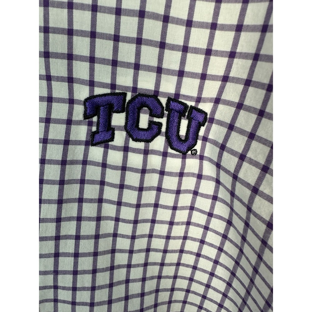 johnnie-O TCU Horned Frogs Embroidered Check Button-Down Shirt Purple/White L - Picture 4 of 12
